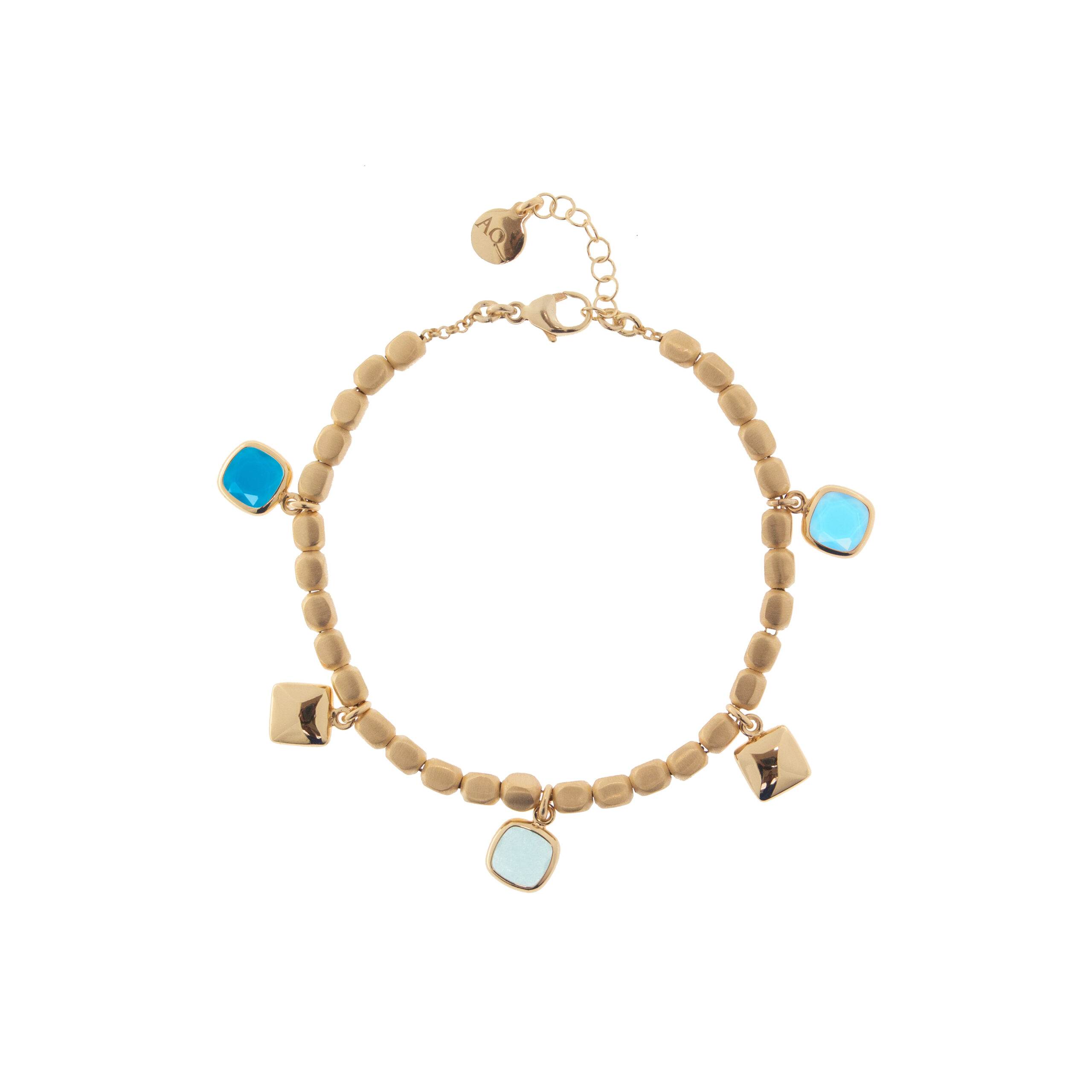 Aquaforte Bracciale Mignon con elementi a dado, charm di saponette lucide e pietre quadre sui toni del blu